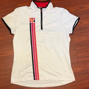 EP Pro Tour Tech White Golf Shirt with Pink, Red and Black Stripes